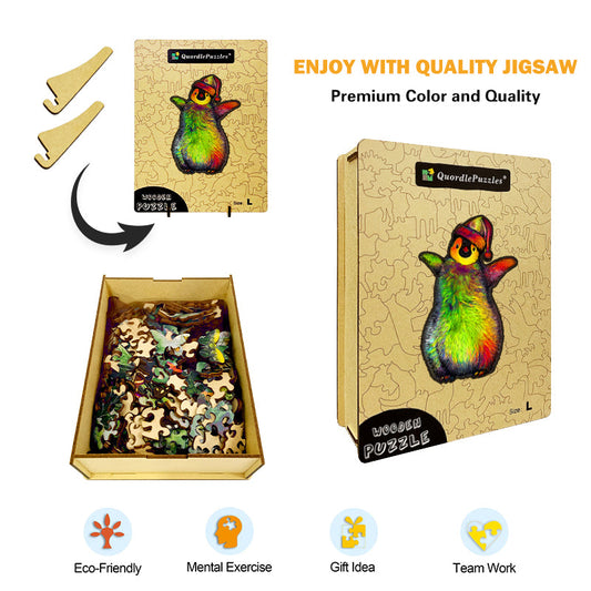 Festive Rainbow Penguin Wooden Jigsaw Puzzle